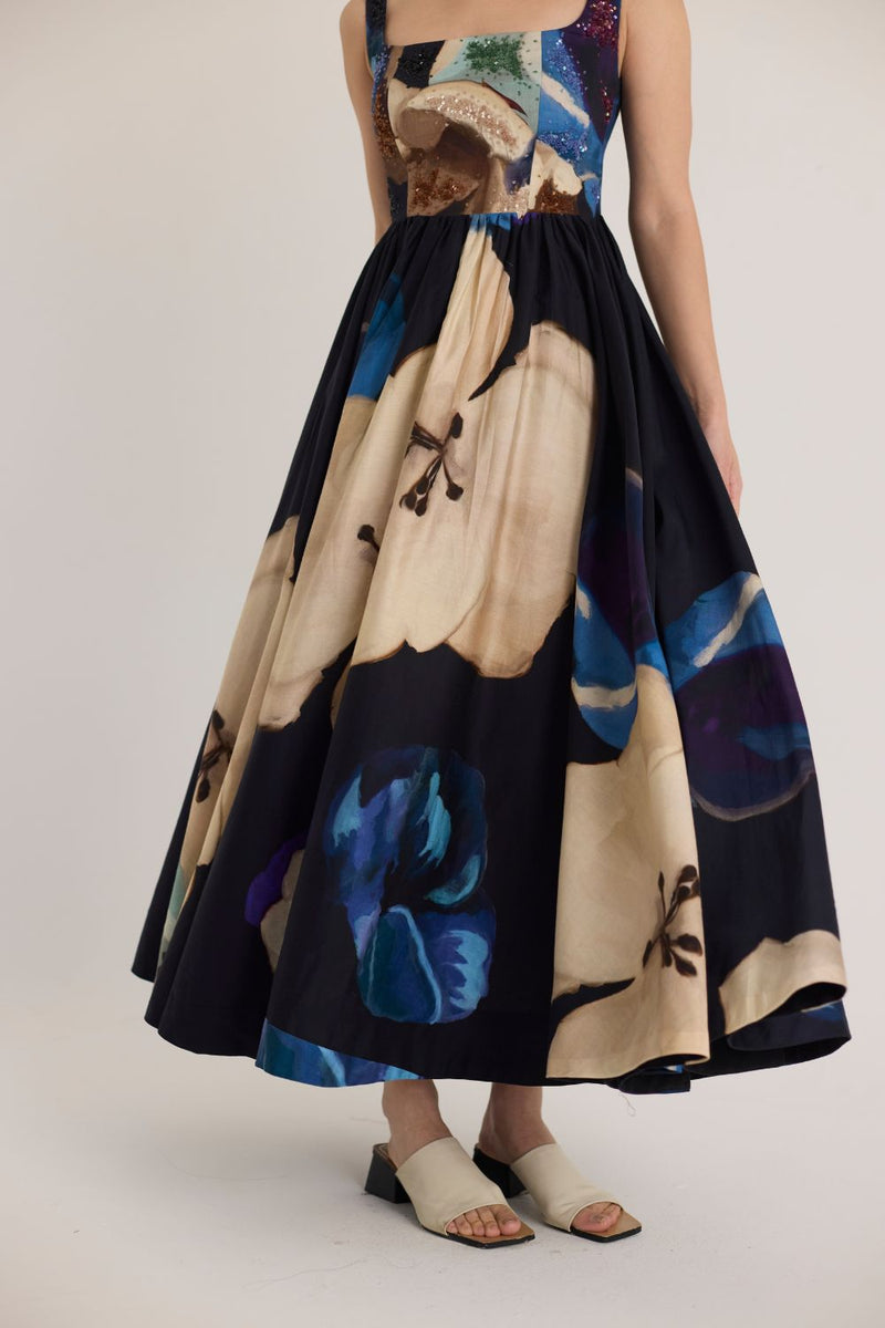ROCCO EMBROIDERED DRESS satin by Yam in black color for women Worldwide