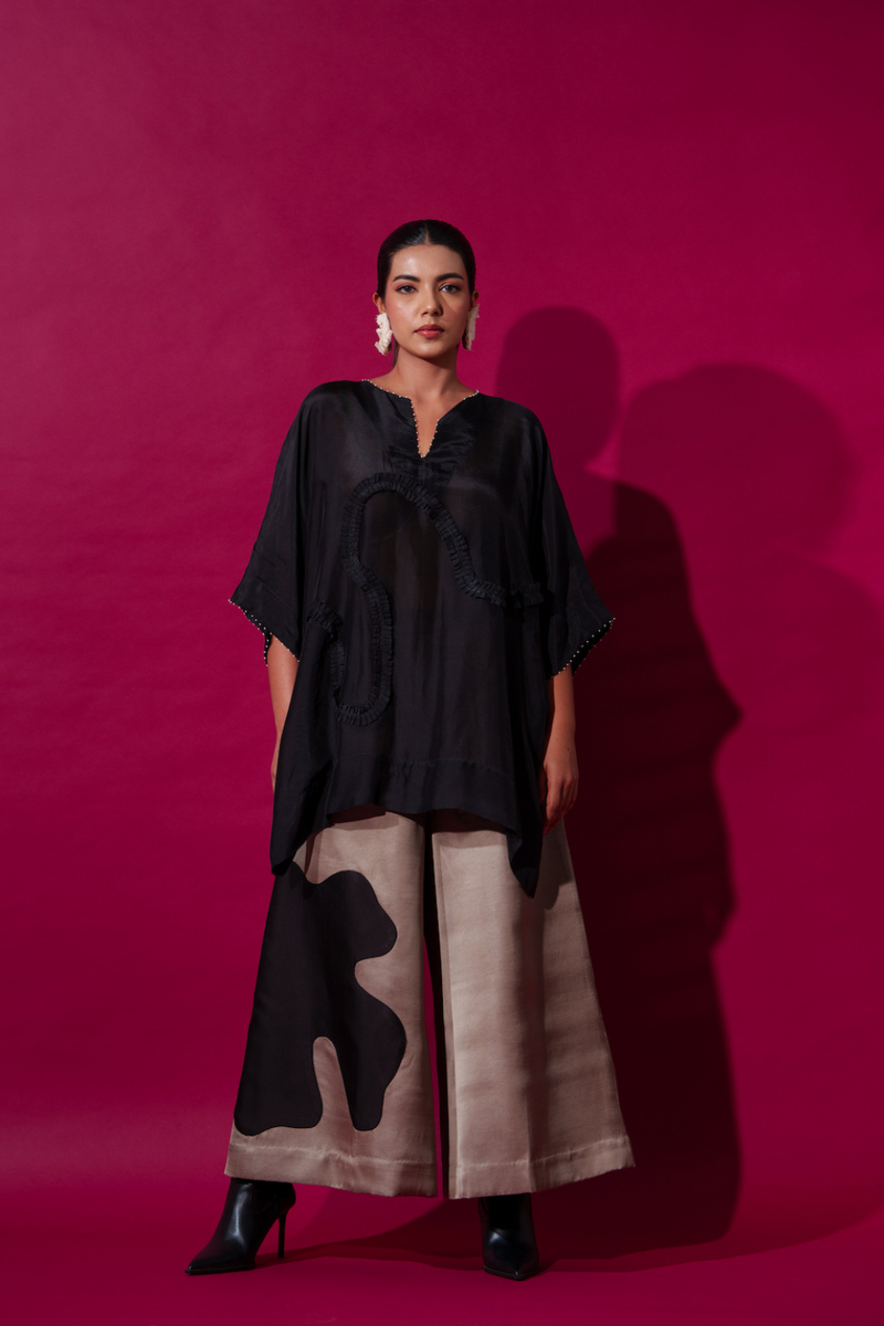 Flamingo Top-Black upada silk tops and shirts by Stoique in black for women Worldwide