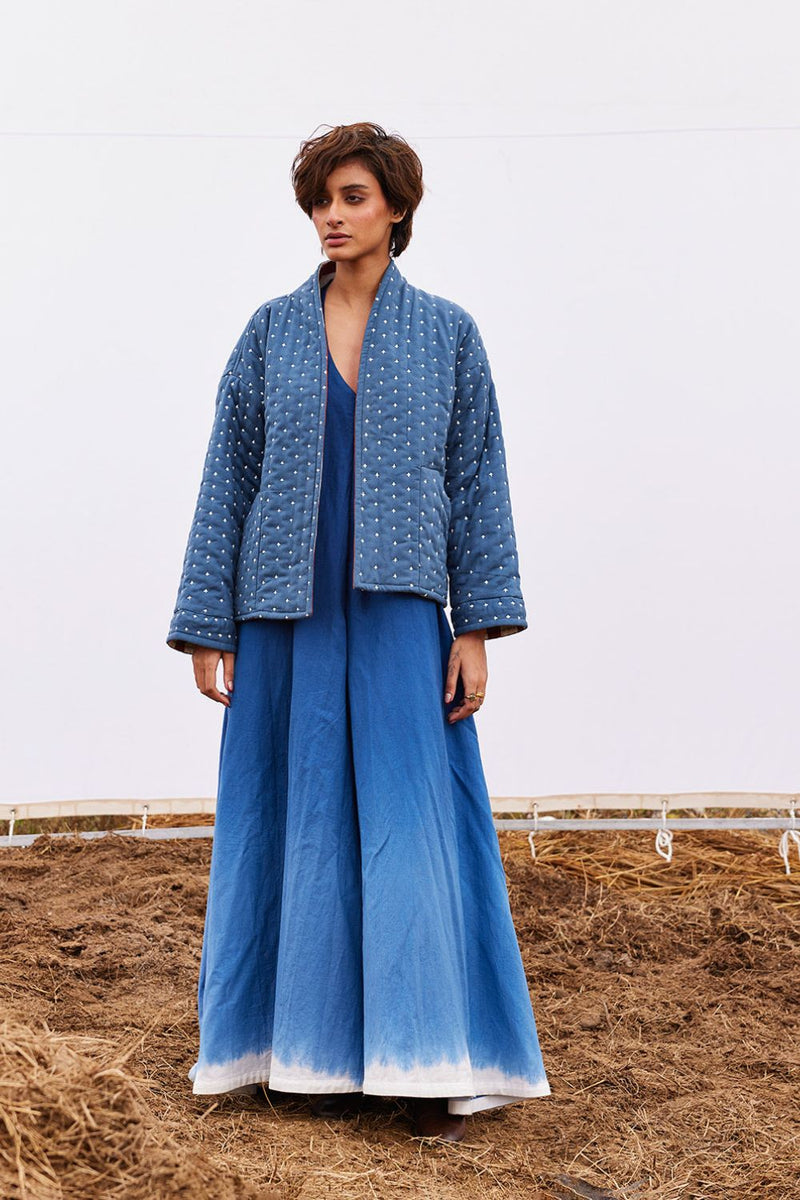Cyan jacket cotton by Khara Kapas in blue for women Worldwide