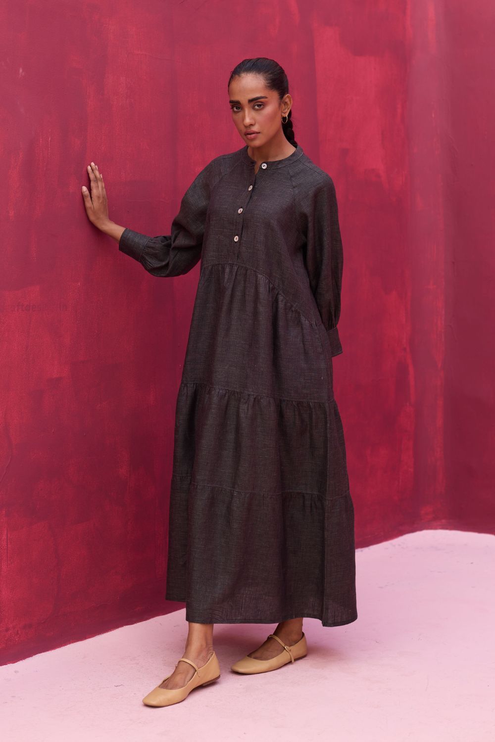 Shiri Linen Dress - Charcoal