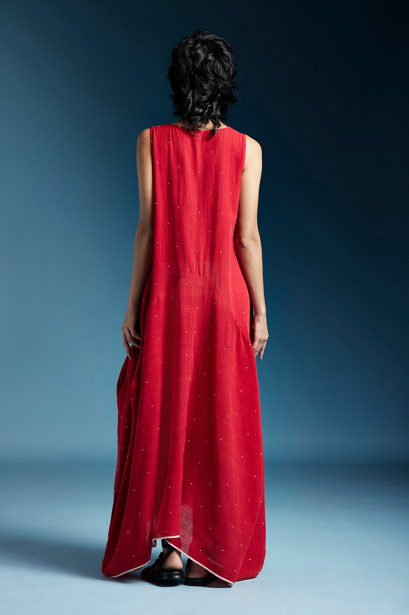 Auburn Dress-Red cotton by Chola in red color for women Worldwide