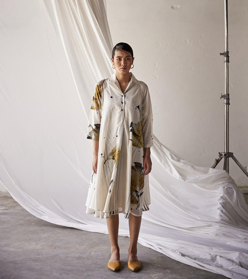 Hydrangeas Dress cotton Dresses by Khara Kapas in white for women Worldwide
