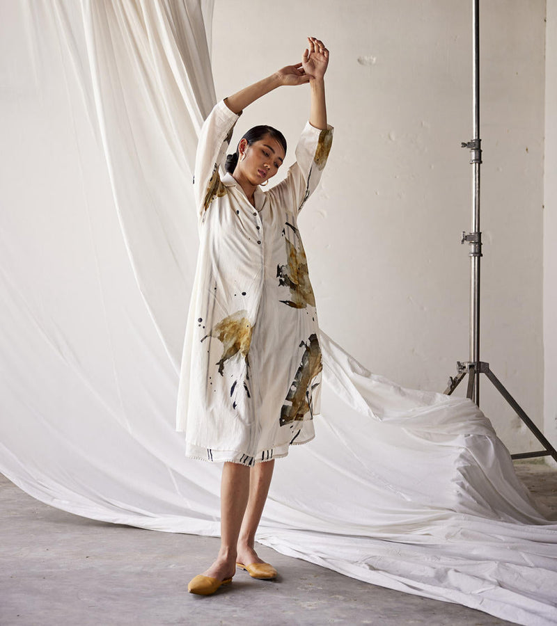 Hydrangeas Dress cotton Dresses by Khara Kapas in white for women Worldwide