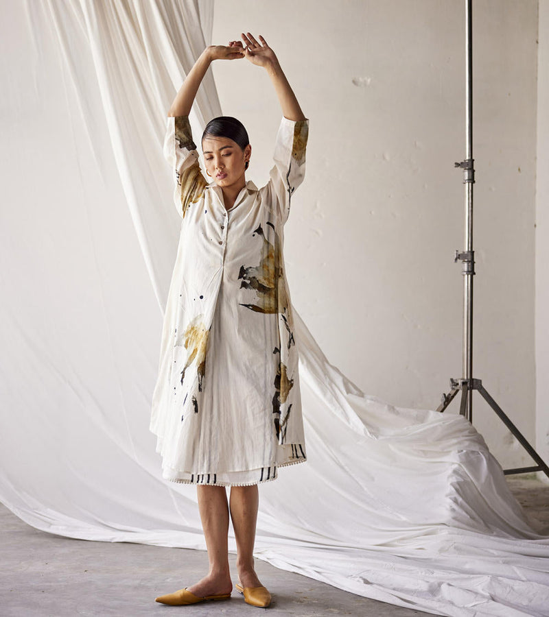 Hydrangeas Dress cotton Dresses by Khara Kapas in white for women Worldwide