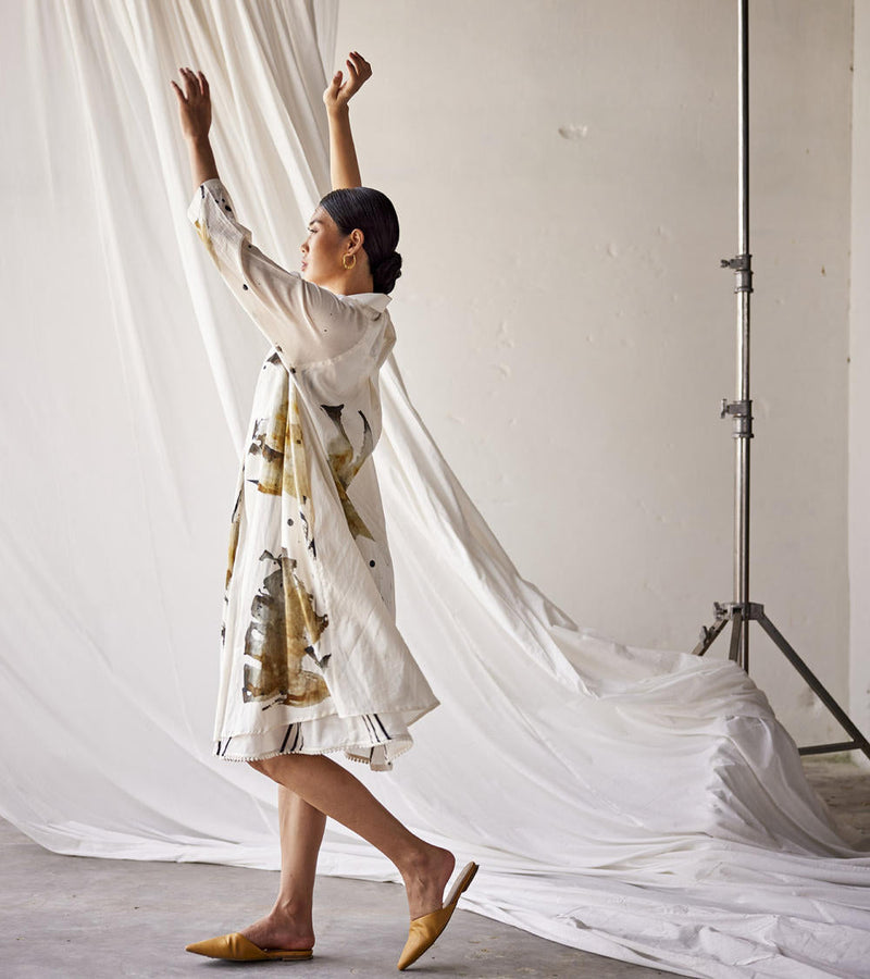 Hydrangeas Dress cotton Dresses by Khara Kapas in white for women Worldwide