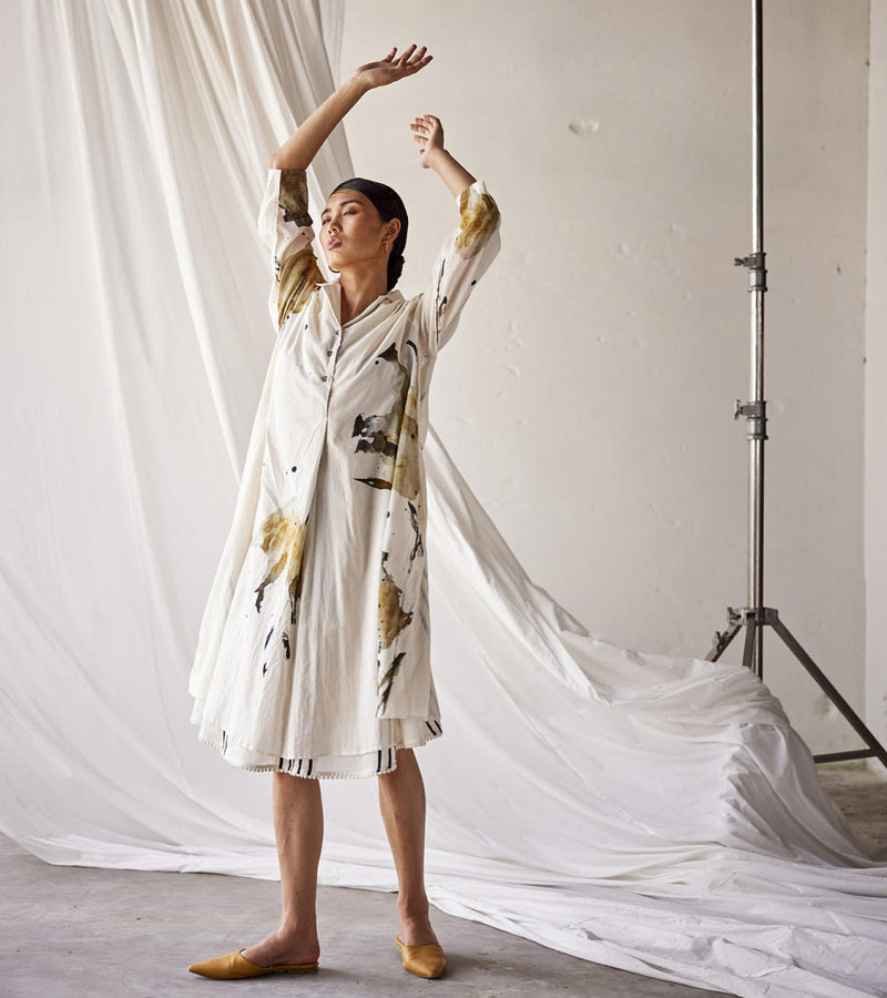 Hydrangeas Dress cotton Dresses by Khara Kapas in white for women Worldwide