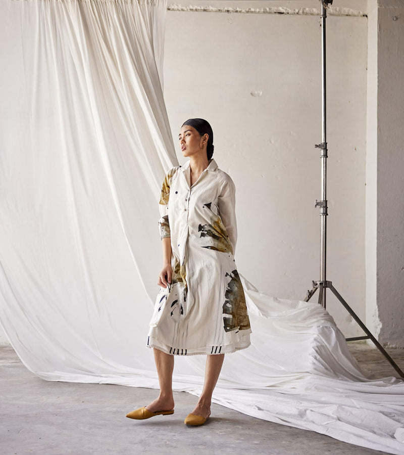 Hydrangeas Dress cotton Dresses by Khara Kapas in white for women Worldwide