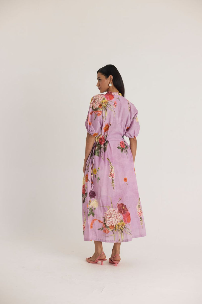 GIGGLE BERRY LILAC SIDE TIE UP DRESS cotton by Yam for women Worldwide