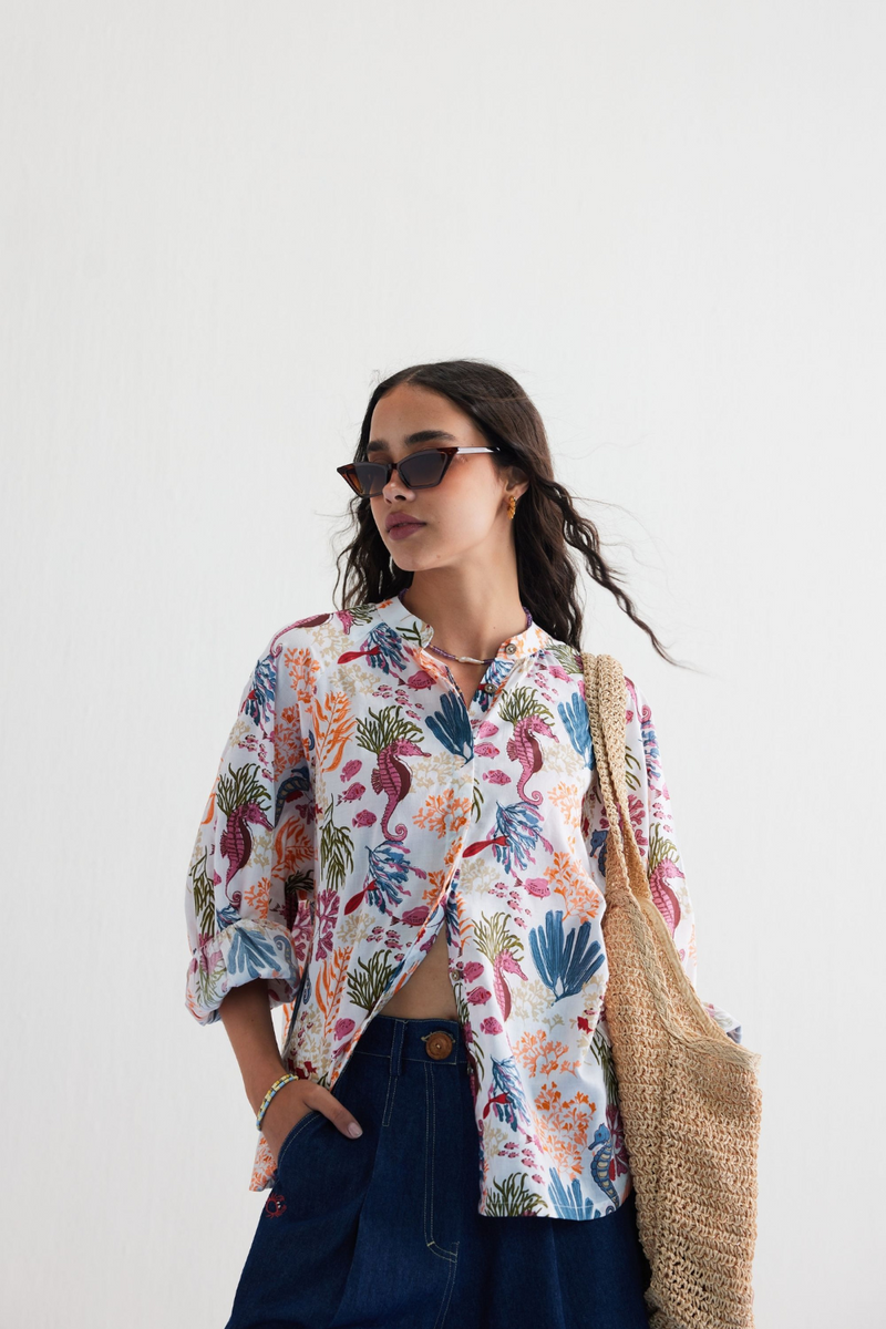 Blooming Reef Lyocell Classic Shirt by SUI in white color for women Worldwide