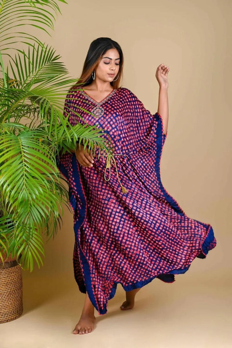 MOROCCAN KAFTAN-INDIGO BLUE silk by Dyelogue in blue color for women Worldwide
