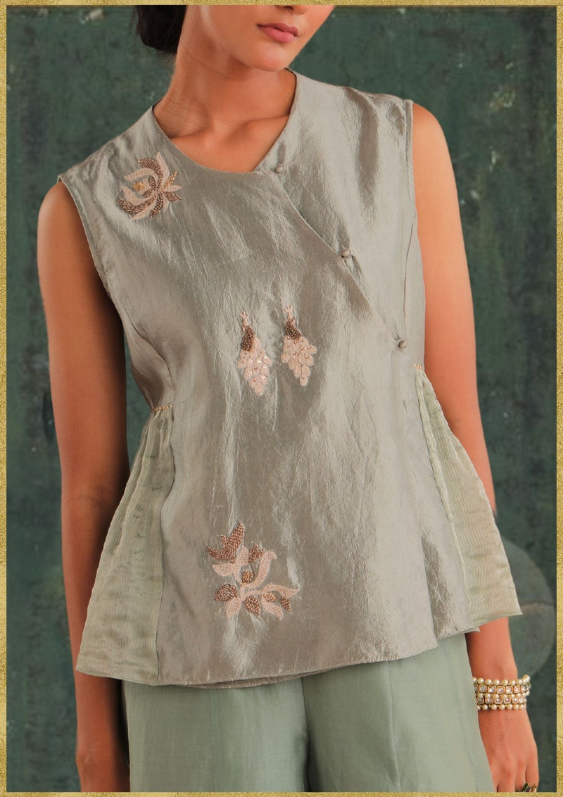 Pistachio Top & Palazzo by Myoho in green color for women Worldwide