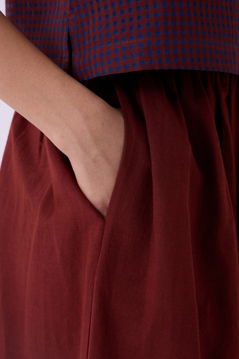 Fuwari Brown Colourblocked Handwoven Midi Skirt handwoven cotton skirt by The Summer House in brown for women Worldwide