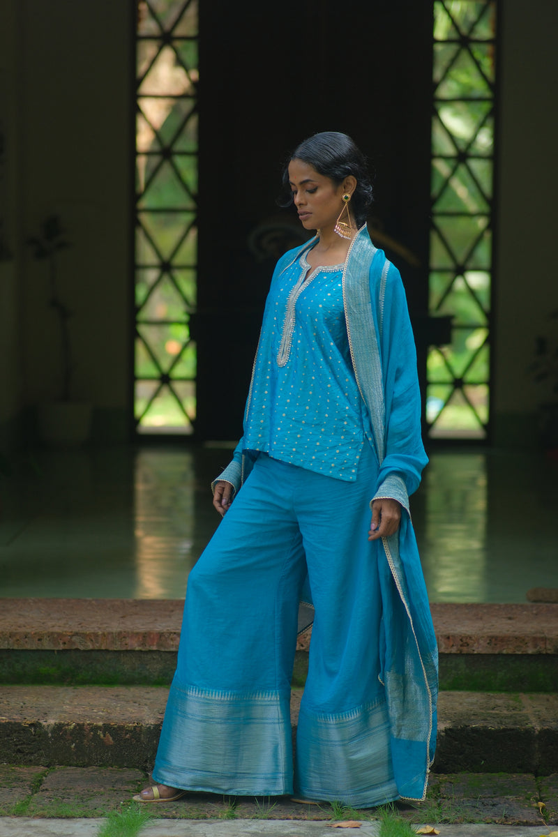 Kinari Kurta Set brocade kurta/kurta set by Myoho in turqouise for women Worldwide