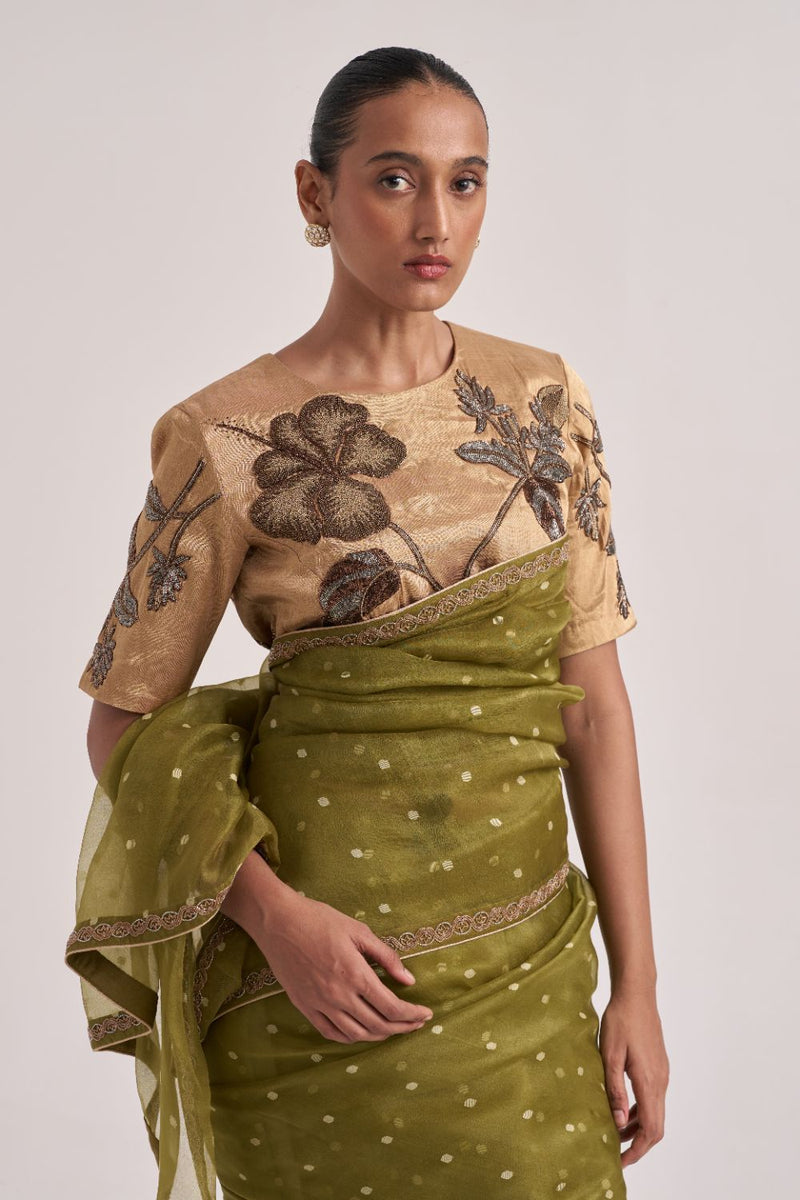 Gitali Sari Green organza by Suparna Som in green color for women Worldwide