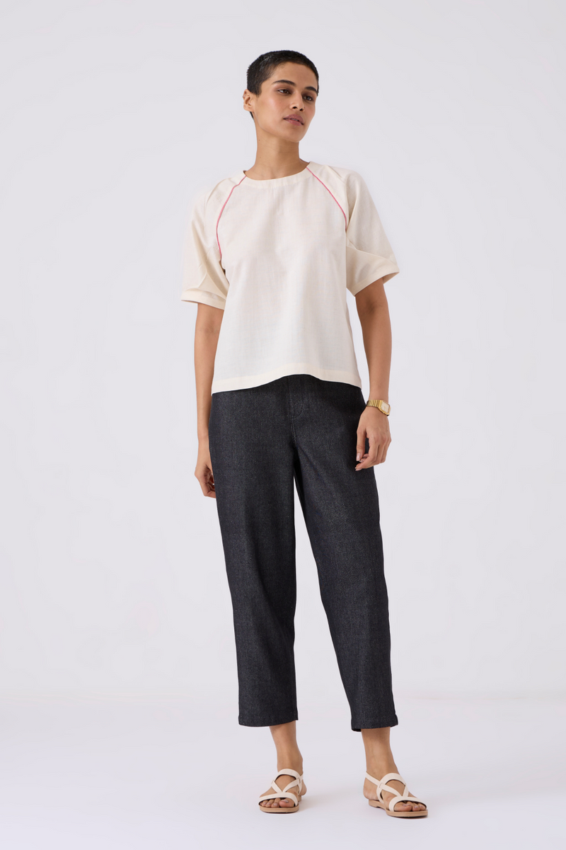 Loto Ivory Khadi Top With Statement Sleeve cotton by The Summer House for women Worldwide