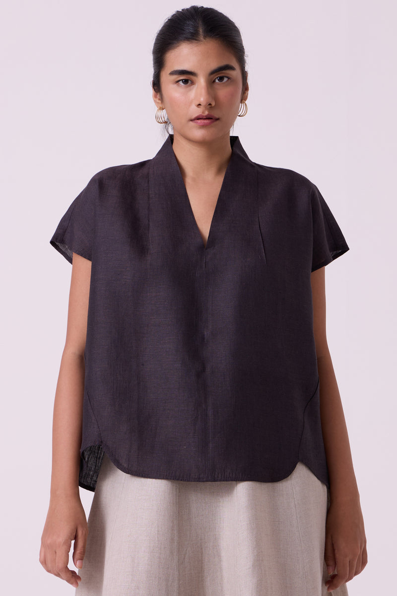 Orion Charcoal Linen Top linen top/shirt by The Summer House in black for women Worldwide