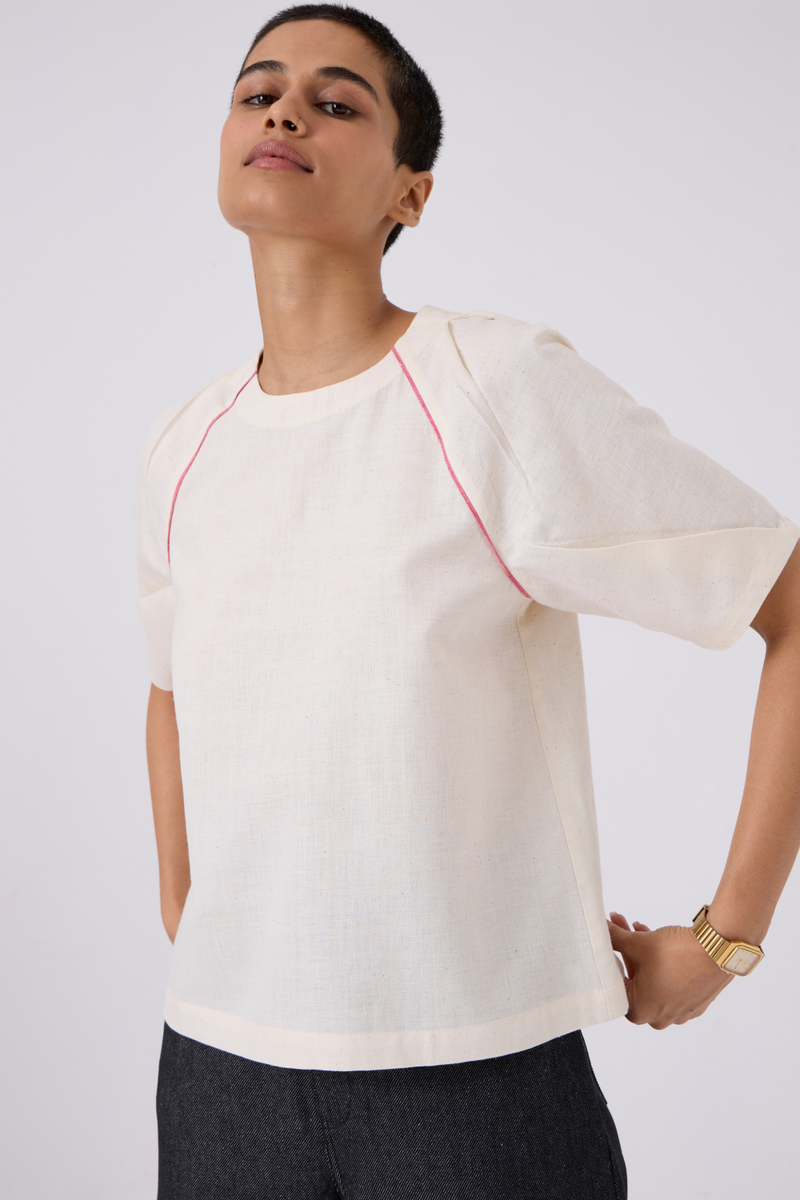 Loto Ivory Khadi Top With Statement Sleeve cotton by The Summer House for women Worldwide