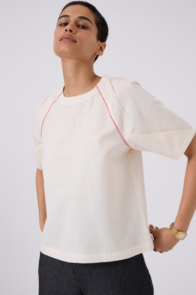 Loto Ivory Khadi Top With Statement Sleeve