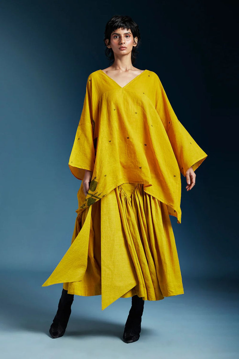 Hazel Skirt-Mustard by Chola in mustard color for women Worldwide