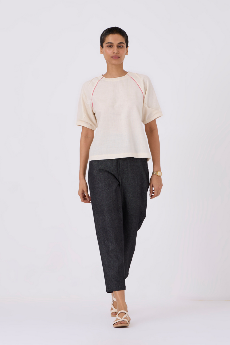 Loto Ivory Khadi Top With Statement Sleeve cotton by The Summer House for women Worldwide