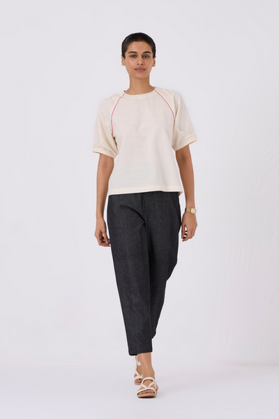 Loto Ivory Khadi Top With Statement Sleeve