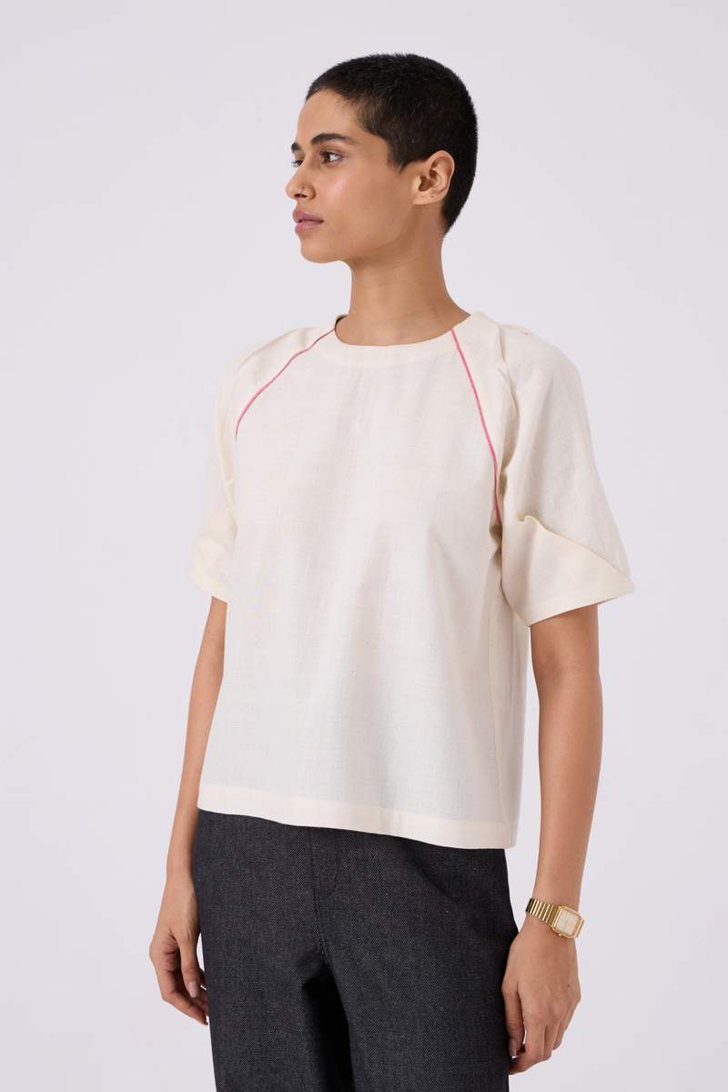 Loto Ivory Khadi Top With Statement Sleeve cotton by The Summer House for women Worldwide