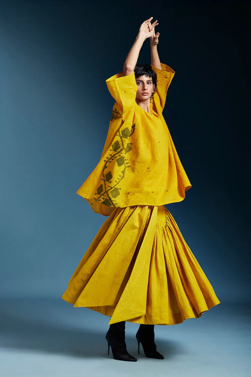 Hazel Skirt-Mustard by Chola in mustard color for women Worldwide
