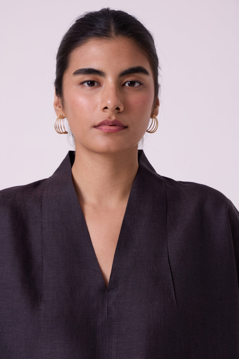 Orion Charcoal Linen Top linen top/shirt by The Summer House in black for women Worldwide
