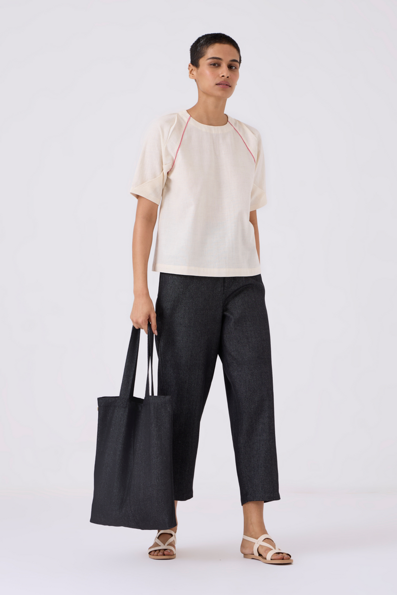 Loto Ivory Khadi Top With Statement Sleeve cotton by The Summer House for women Worldwide