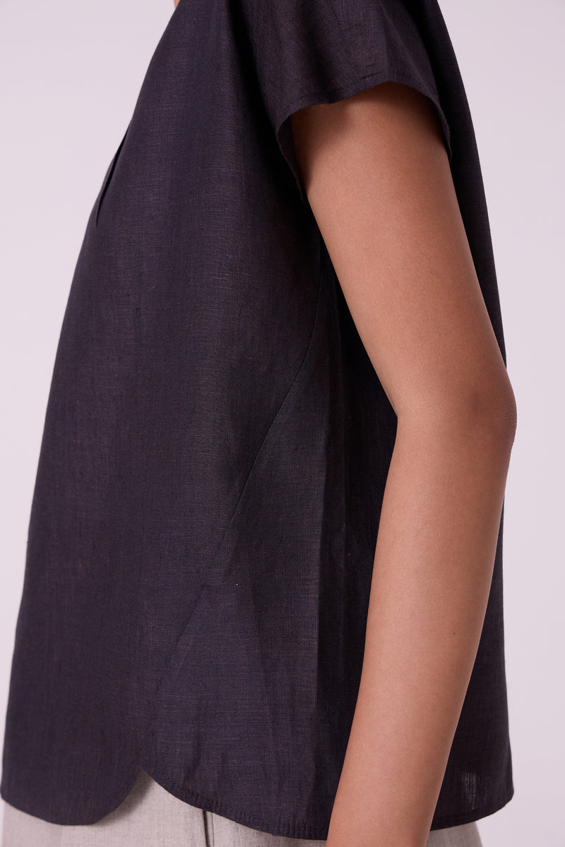 Orion Charcoal Linen Top linen top/shirt by The Summer House in black for women Worldwide