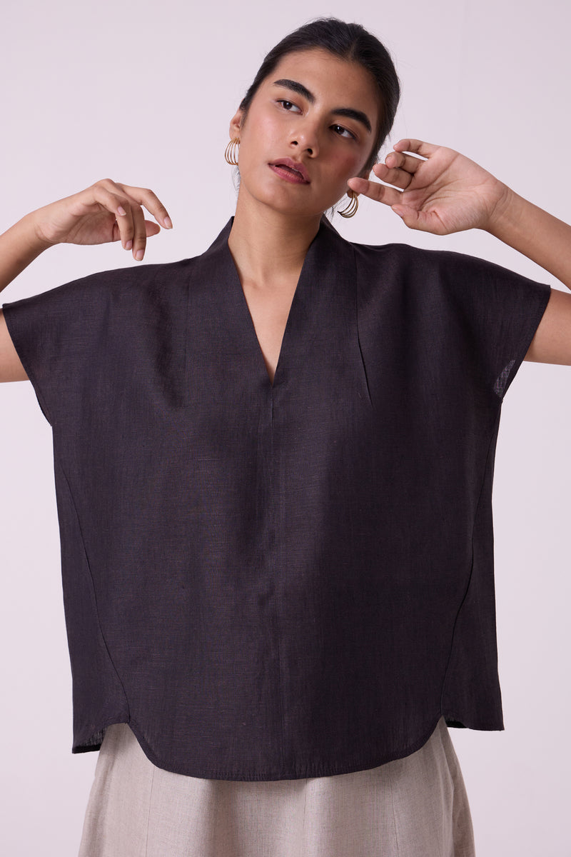 Orion Charcoal Linen Top linen top/shirt by The Summer House in black for women Worldwide