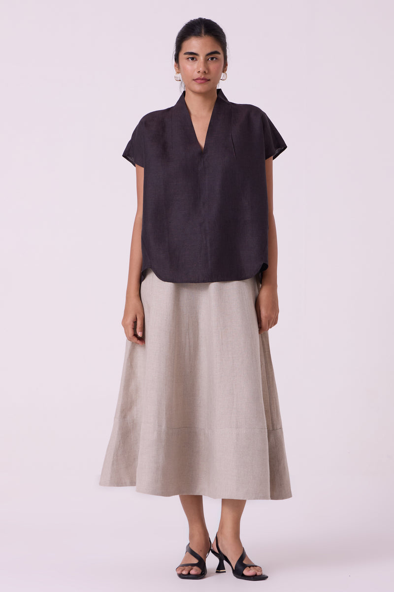 Orion Charcoal Linen Top linen top/shirt by The Summer House in black for women Worldwide