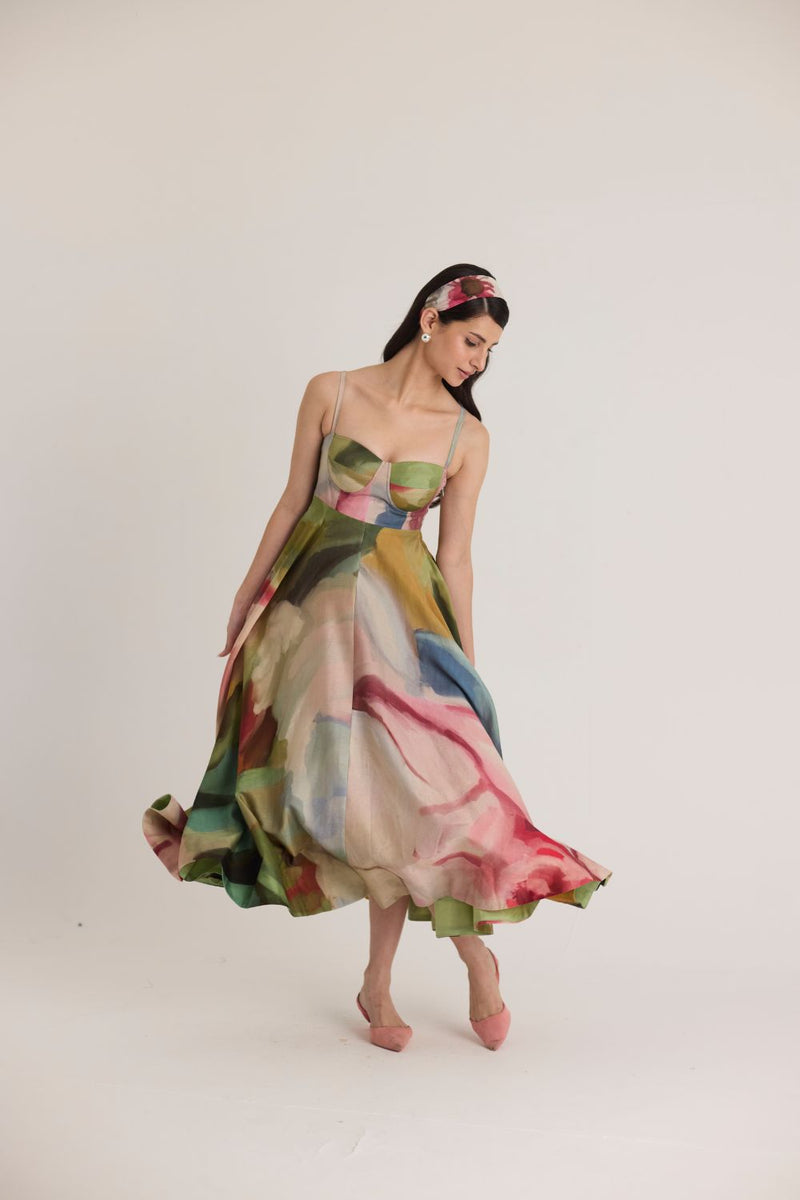 TILLY FLARED BRALETTE DRESS satin by Yam in multi color for women Worldwide
