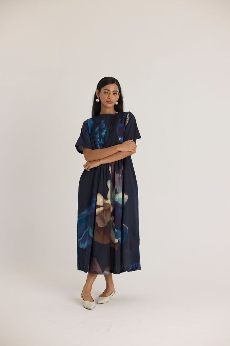 ROCCO PINTUCK DRESS cotton by Yam in black color for women Worldwide