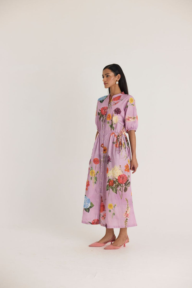 GIGGLE BERRY LILAC SIDE TIE UP DRESS cotton by Yam for women Worldwide