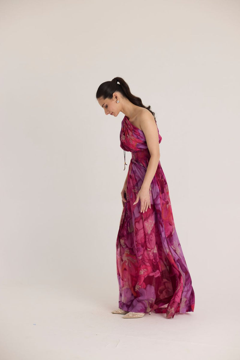 VIOLET ONE SHOULDER DRESS by Yam in pink color for women Worldwide