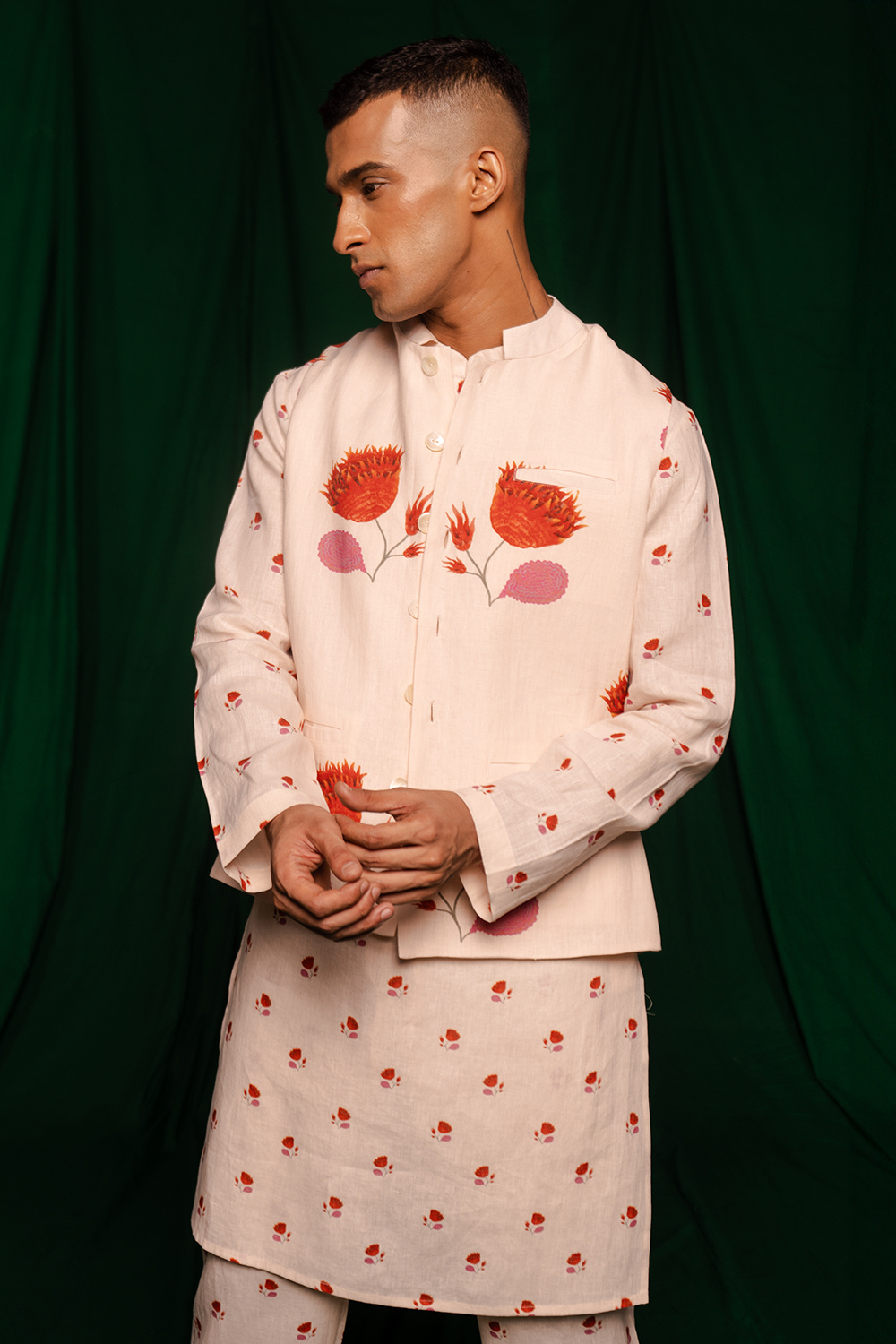 Wildflower Linen Nehru Jacket