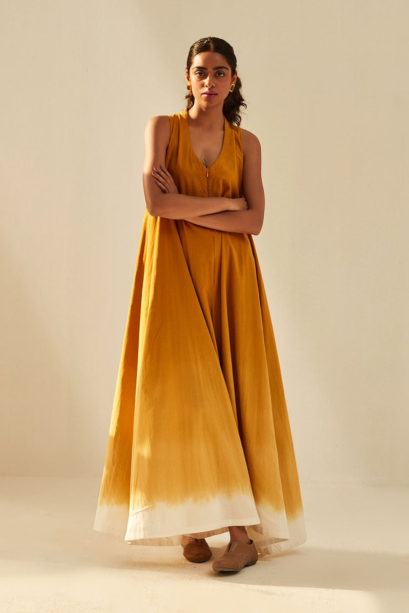 Golden sky Jumpsuit cotton by Khara Kapas in mustard for women Worldwide