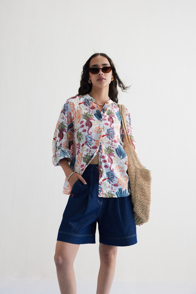 Blooming Reef Lyocell Classic Shirt by SUI in white color for women Worldwide