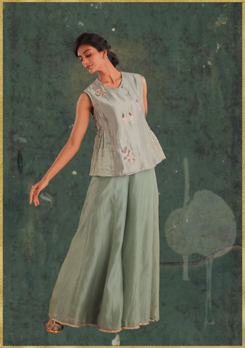 Pistachio Top & Palazzo by Myoho in green color for women Worldwide