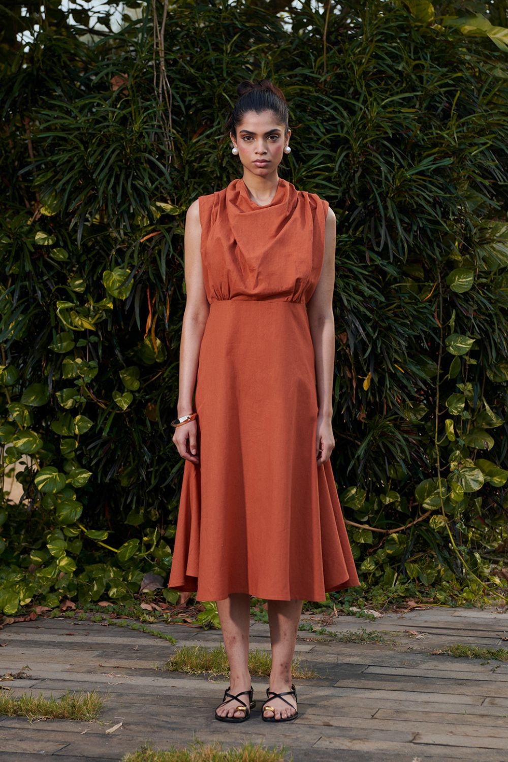 Amber Co-Linen Cowl Neck Dress