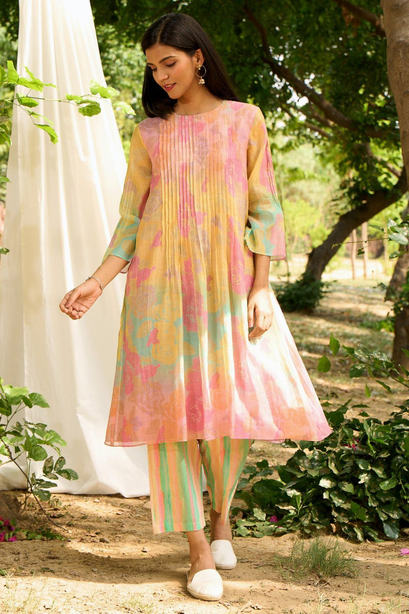 Chakor Kurta Set silk by Priti Prashant in peach color for women Worldwide