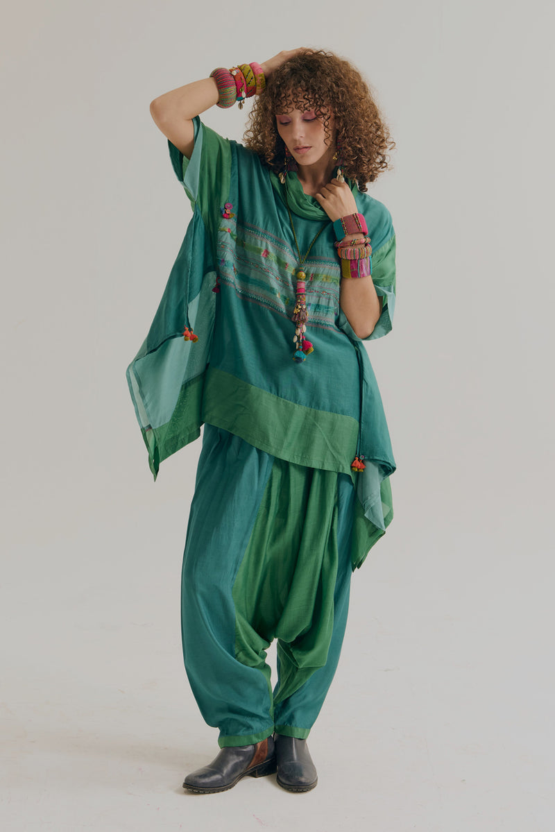 Plumaria Co Ord Set cotton silk co-ord set by Capisvirleo in teal for women Worldwide