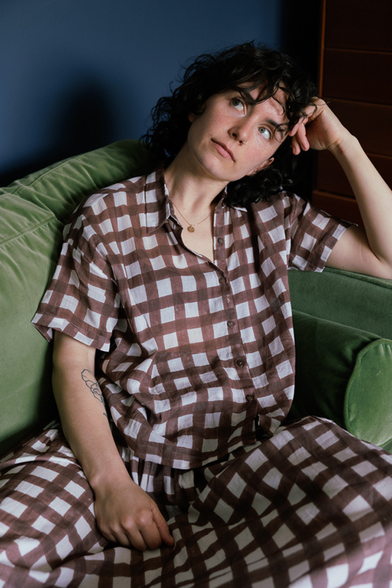 Easy Shirt-Brown Checks handwoven cotton top/shirt by World of Crow in brown for women Worldwide