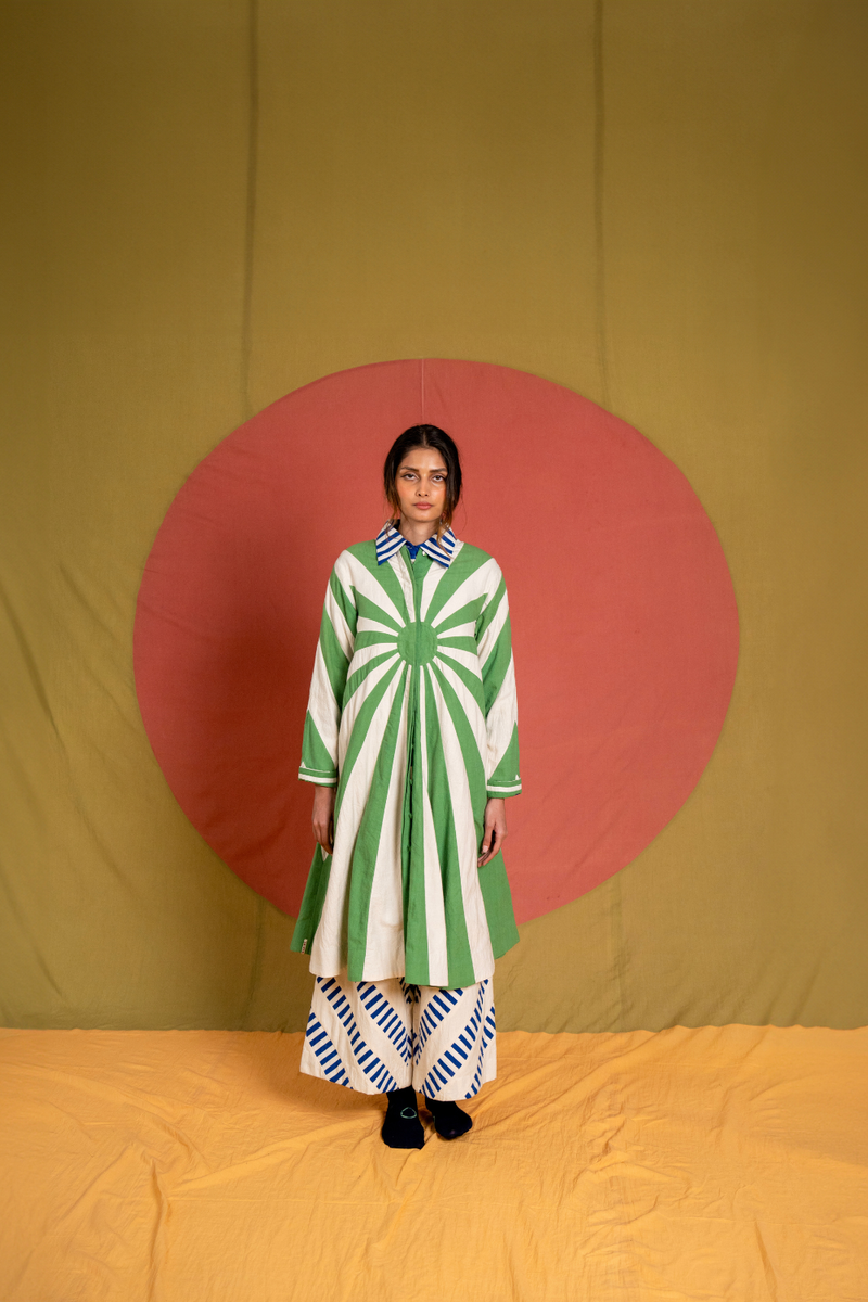Urja Jacket-Green and White kora cotton jacket/overlay by Ka-Sha in green for women Worldwide