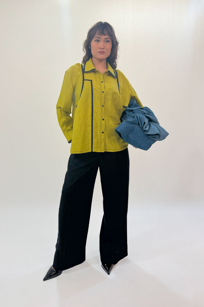 Line shirt 100% cotton by Leh Studios in green color for women Worldwide
