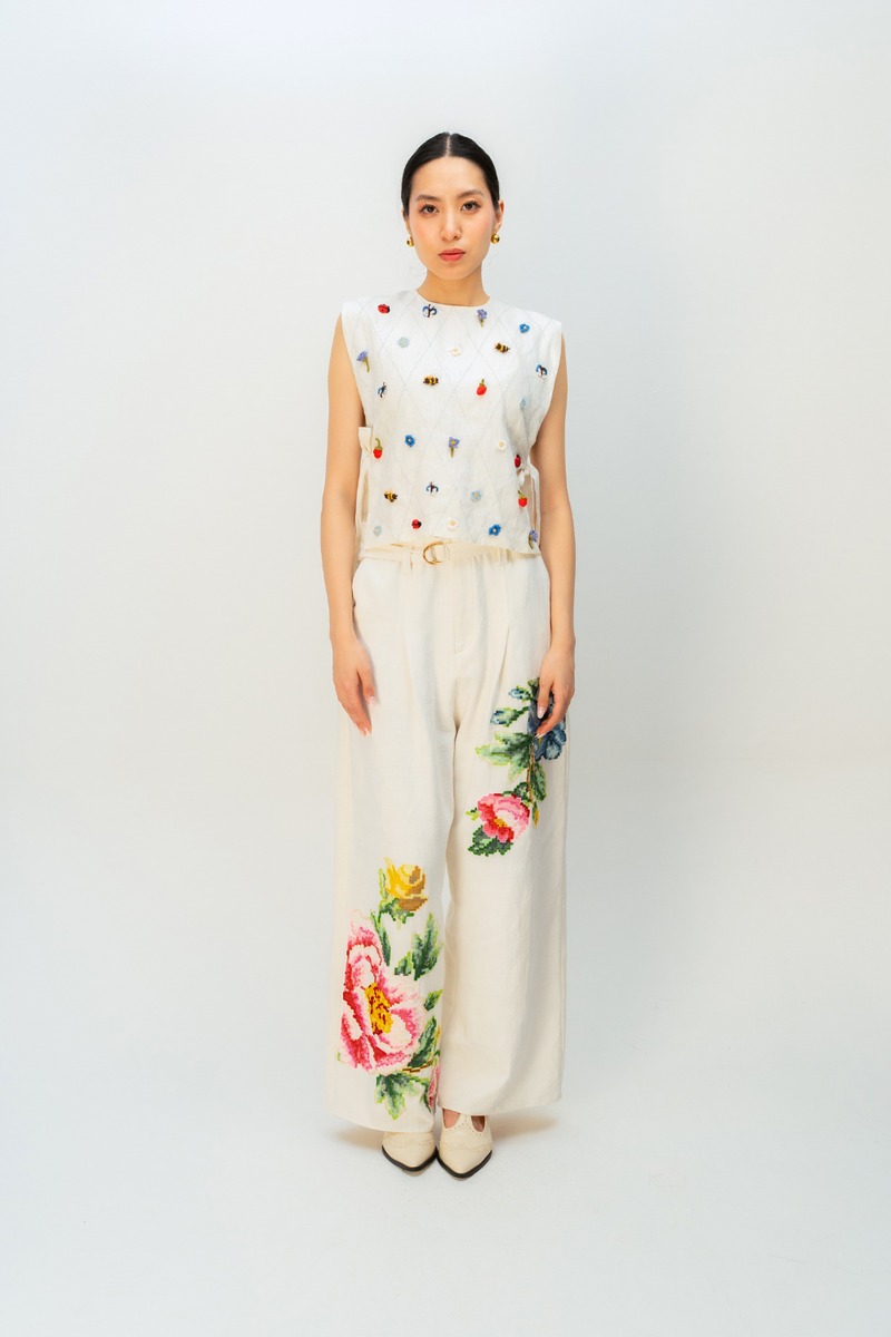 SOFT LATTICE BIB linen jacket/overlay by Ode to Odd in off white for women Worldwide