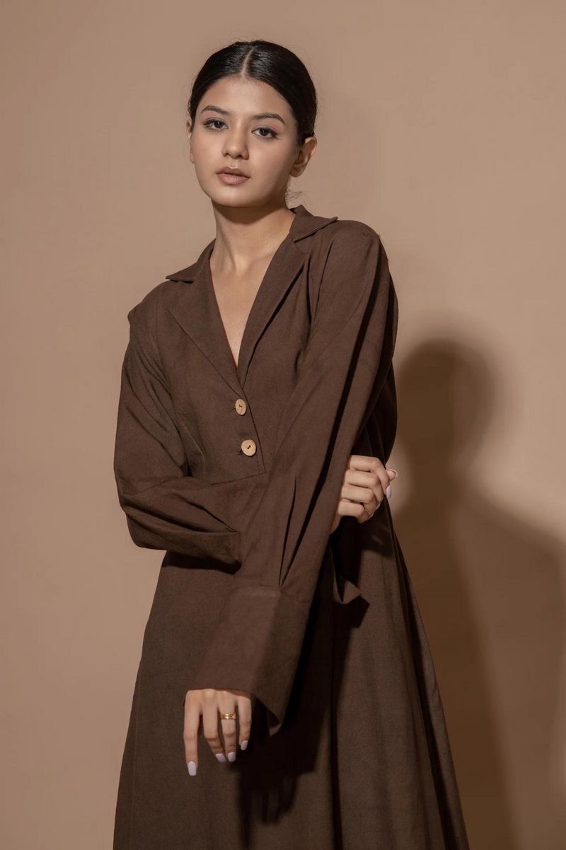 Poppy Dress cotton matty dresses by Stoique in brown for women Worldwide