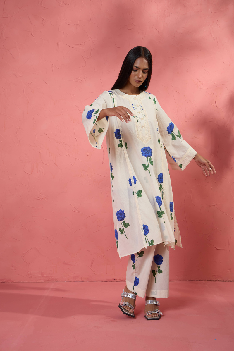 Fi Rose Set 1 cotton cambric light kurta set by AAVIDI in multicolor for women Worldwide