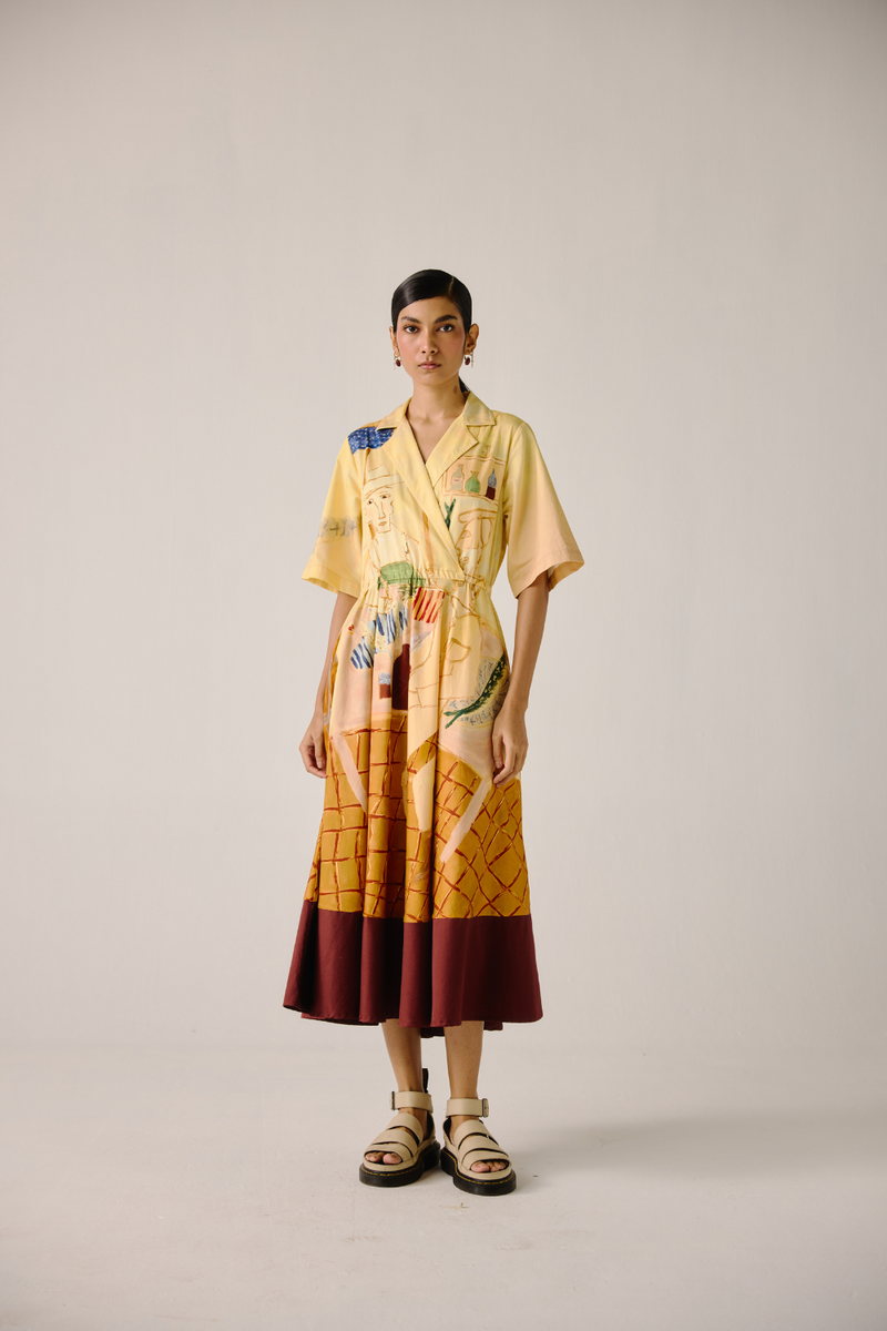 Print Blocked Dress - Fisherman cotton by CORD for women Worldwide